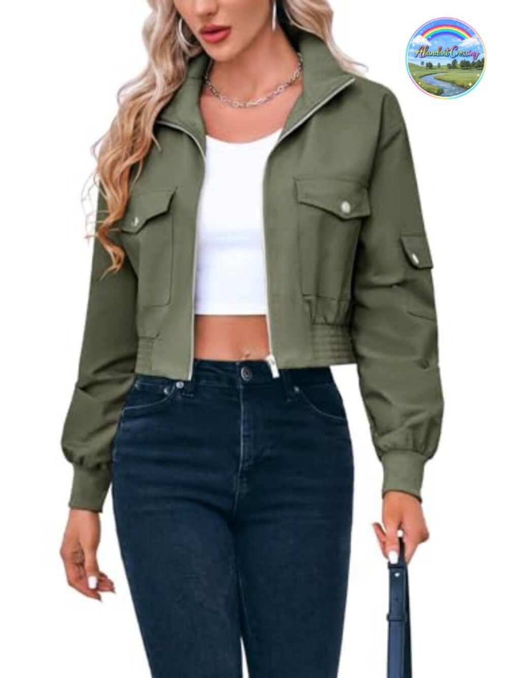 Women's Cropped Bomber Jacket Lightweight Zip Up Casual Short Coat